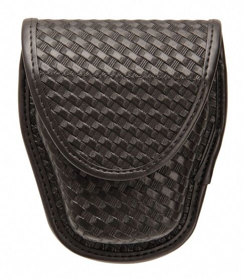 Blackhawk single handcuff pouch with a traditional Basketweave appearance, black.